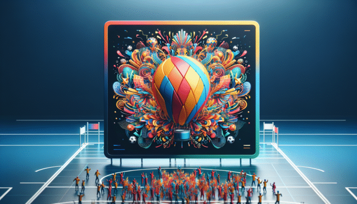 Display Advertising Agency: A vibrant display ad on a sports website during an international event, featuring the brand logo amidst festive decorations.