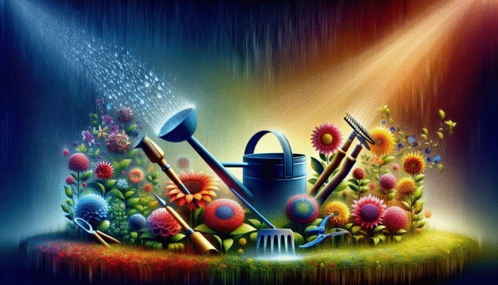 Online Marketing Near Me: A lush garden with blooming flowers symbolising a website, nurtured by SEO techniques for enhanced visibility and customer growth.