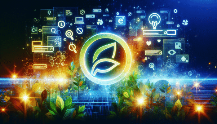 Search Marketing Agencies: A glowing eco-friendly website icon spotlighted amidst search engine logos, symbolising enhanced SEO and visibility.