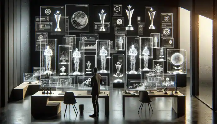 A researcher analysing prestigious industry awards, focusing on technology innovation in AI and user experience.