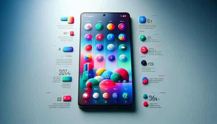 A smartphone with a vibrant, user-friendly interface, showcasing essential mobile design principles.