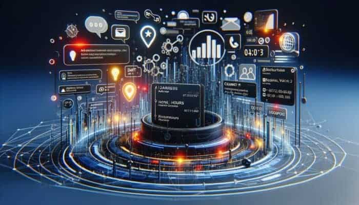 Digital interface showing restaurant's structured data schema, optimized for voice search with icons.