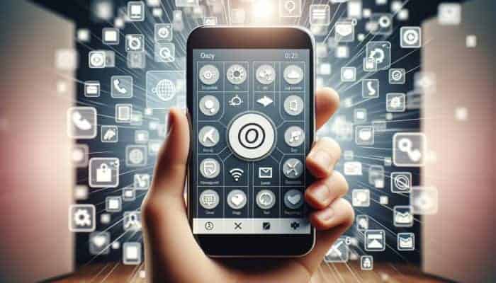 A mobile phone showing a fast-loading webpage with large, touch-friendly buttons and simple navigation, optimized for SEO.