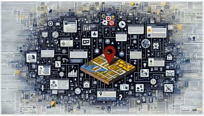A digital map showing local directories like Yelp and Yellow Pages with roofing business icons and updating NAP details.