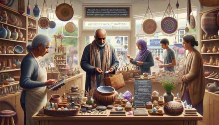 A vibrant Glastonbury shop with unique handmade products, reflecting local trends and community engagement.