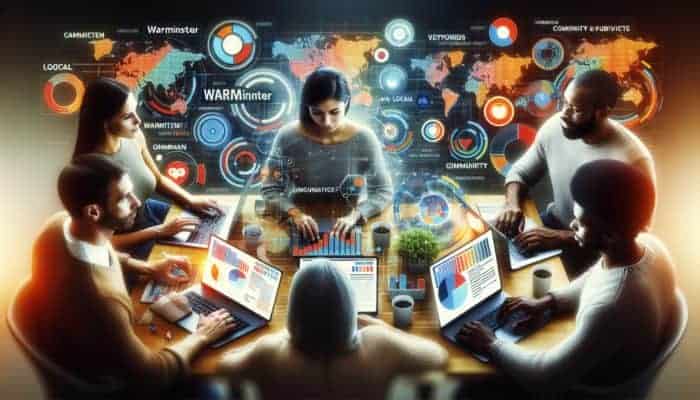 Digital marketing team in Warminster strategizing on-page SEO with local keywords and community content.