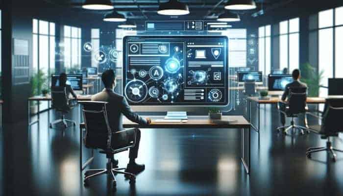 A professional website displayed on a computer screen in a modern office, demonstrating responsive design and SEO optimisation.